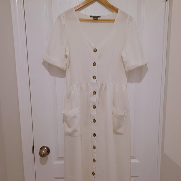 Suzy Shier Button Front Shirt Dress - Ivory - Picture 1 of 8